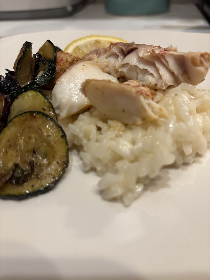 Final Product: Red Snapper over Risotto with a side of sauteed veggies
