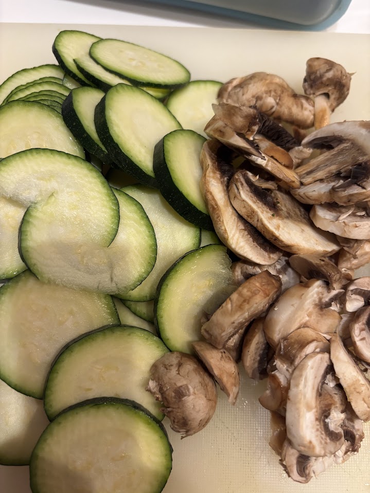 Uncooked, chopped zucchini and mushrooms