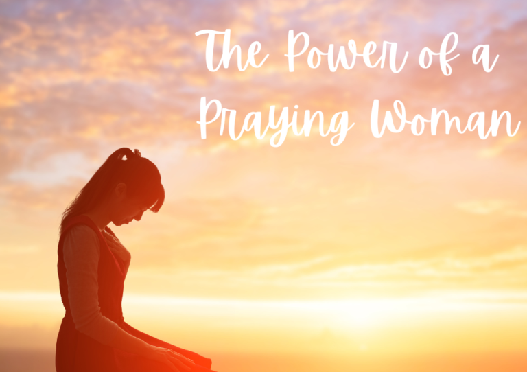 A praying woman amidst a sunrise (or sunset)