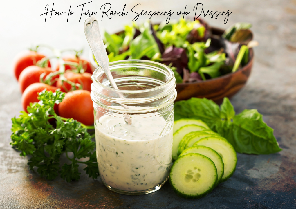 Ranch dressing in a mason jar with vegetables around it
